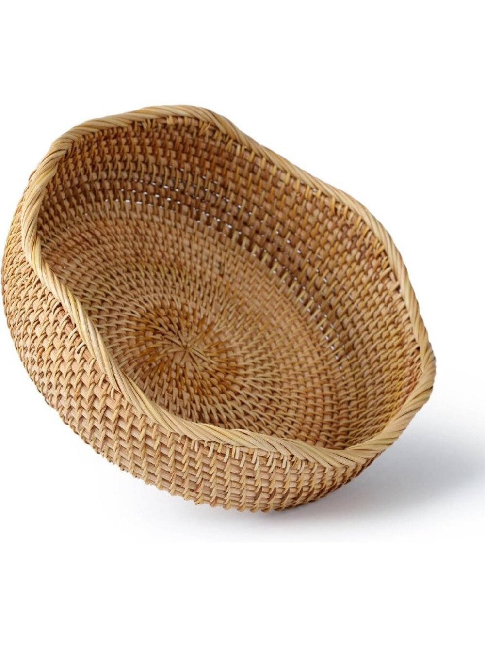 Natural Woven Rattan Bread & Fruit Basket, Decorative Storage Bowl for Kitchen